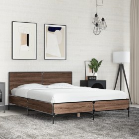 Estructura cama madera ingeniería metal marrón roble 120x190 cm