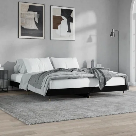Black engineered wood bed frame 200x200 cm by vidaXL, Beds and slatted bases - Ref: Foro24-832110, Price: 122,06 €, Discount: %