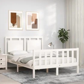 Double bed frame with white solid wood headboard by vidaXL, Beds and slatted bases - Ref: Foro24-3192137, Price: 133,74 €, Di...