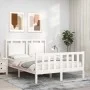 Double bed frame with white solid wood headboard by vidaXL, Beds and slatted bases - Ref: Foro24-3192137, Price: 133,74 €, Di...