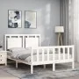 Double bed frame with white solid wood headboard by vidaXL, Beds and slatted bases - Ref: Foro24-3192137, Price: 133,74 €, Di...