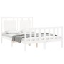Double bed frame with white solid wood headboard by vidaXL, Beds and slatted bases - Ref: Foro24-3192137, Price: 135,50 €, Di...