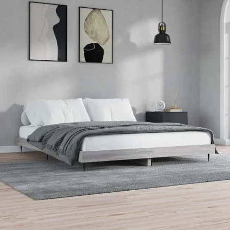 Sonoma gray engineered wood bed frame 140x200 cm by vidaXL, Beds and slatted bases - Ref: Foro24-832251, Price: 106,30 €, Dis...