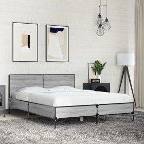 Estructura cama madera ingeniería metal gris Sonoma 140x190 cm en Camas y somieres | Comprar online en Foro24