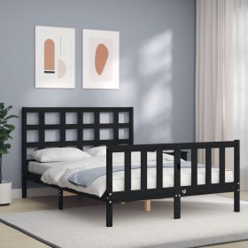 Estructura de cama con cabecero madera maciza negro 120x200 cm