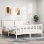 Double bed frame with white solid wood headboard by vidaXL, Beds and slatted bases - Ref: Foro24-3192172, Price: 167,20 €, Di...
