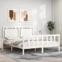 Double bed frame with white solid wood headboard by vidaXL, Beds and slatted bases - Ref: Foro24-3192172, Price: 164,98 €, Di...