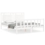 Double bed frame with white solid wood headboard by vidaXL, Beds and slatted bases - Ref: Foro24-3192172, Price: 167,20 €, Di...
