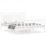 Double bed frame with white solid wood headboard by vidaXL, Beds and slatted bases - Ref: Foro24-3192172, Price: 164,98 €, Di...