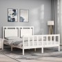 Double bed frame with white solid wood headboard by vidaXL, Beds and slatted bases - Ref: Foro24-3192172, Price: 167,20 €, Di...