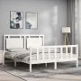 Double bed frame with white solid wood headboard by vidaXL, Beds and slatted bases - Ref: Foro24-3192172, Price: 164,98 €, Di...