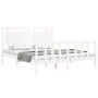 Double bed frame with white solid wood headboard by vidaXL, Beds and slatted bases - Ref: Foro24-3192172, Price: 164,98 €, Di...