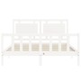 Double bed frame with white solid wood headboard by vidaXL, Beds and slatted bases - Ref: Foro24-3192172, Price: 167,20 €, Di...