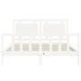 Double bed frame with white solid wood headboard by vidaXL, Beds and slatted bases - Ref: Foro24-3192172, Price: 164,98 €, Di...