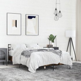 Estructura cama madera ingeniería metal roble ahumado 140x200cm en Camas y somieres | Comprar online en Foro24