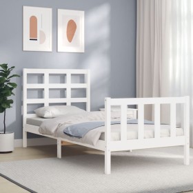 Estructura de cama con cabecero madera maciza blanco 90x200 cm