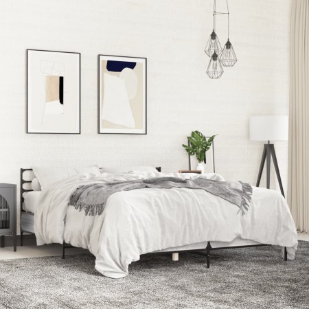 Estructura cama madera ingeniería metal gris Sonoma 160x200 cm