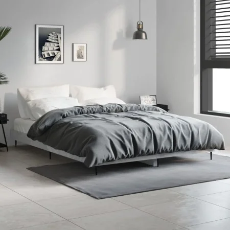 Concrete gray engineered wood bed frame 140x190cm by vidaXL, Beds and slatted bases - Ref: Foro24-832281, Price: 114,48 €, Di...