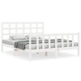 Double bed frame with white solid wood headboard by vidaXL, Beds and slatted bases - Ref: Foro24-3192107, Price: 146,43 €, Di...