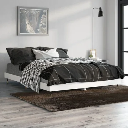 Glossy white engineered wood bed frame 140x190cm by vidaXL, Beds and slatted bases - Ref: Foro24-832175, Price: 143,64 €, Dis...