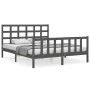 Double bed frame with gray solid wood headboard by vidaXL, Beds and slatted bases - Ref: Foro24-3192108, Price: 156,44 €, Dis...