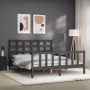 Double bed frame with gray solid wood headboard by vidaXL, Beds and slatted bases - Ref: Foro24-3192108, Price: 156,44 €, Dis...