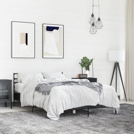 Estructura de cama madera de ingeniería y metal negro 120x190cm