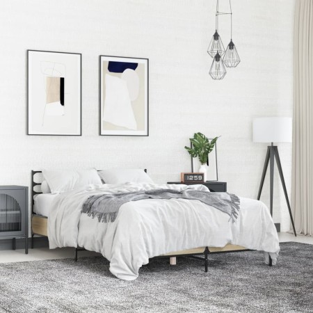 Estructura cama madera ingeniería metal roble Sonoma 120x190 cm