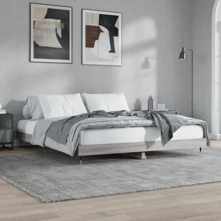 Sonoma gray engineered wood bed frame 200x200 cm by vidaXL, Beds and slatted bases - Ref: Foro24-832115, Price: 122,57 €, Dis...