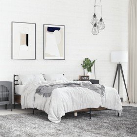 Estructura cama madera ingeniería metal marrón roble 120x190 cm en Camas y somieres | Comprar online en Foro24