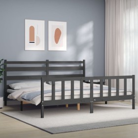 Estructura de cama con cabecero madera maciza gris 200x200 cm de vidaXL, Camas y somieres - Ref: Foro24-3192058, Precio: 167,...