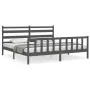Gray solid wood bed frame with headboard 200x200 cm by vidaXL, Beds and slatted bases - Ref: Foro24-3192058, Price: 165,78 €,...