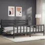 Gray solid wood bed frame with headboard 200x200 cm by vidaXL, Beds and slatted bases - Ref: Foro24-3192058, Price: 165,78 €,...