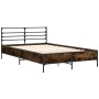 Estructura cama madera ingeniería metal roble ahumado 135x190cm