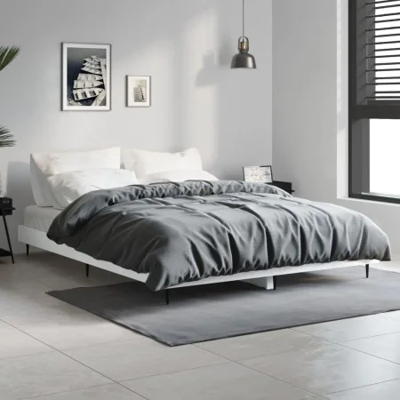 White engineered wood bed frame 135x190 cm by vidaXL, Beds and slatted bases - Ref: Foro24-832285, Price: 99,85 €, Discount: %