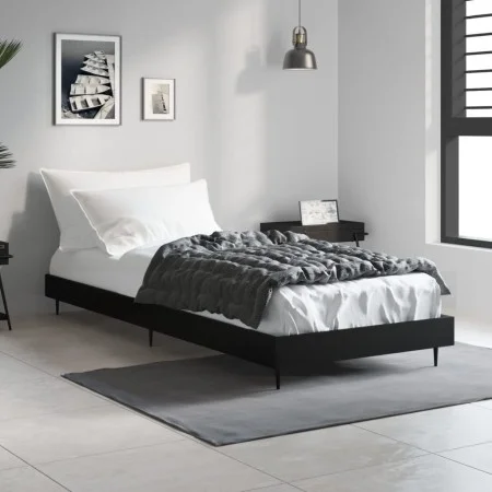 Black engineered wood bed frame 75x190 cm by vidaXL, Beds and slatted bases - Ref: Foro24-832310, Price: 72,49 €, Discount: %