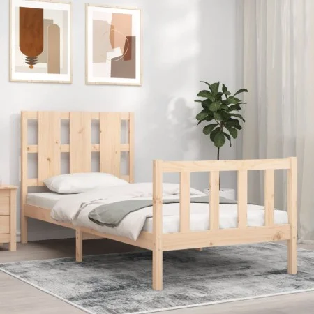 Bed frame with solid wood headboard 90x190 cm by vidaXL, Beds and slatted bases - Ref: Foro24-3192196, Price: 98,74 €, Discou...