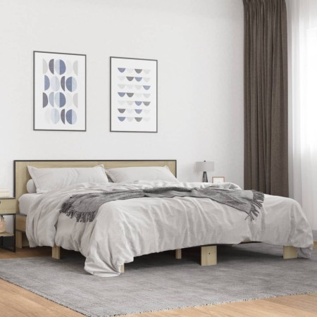 Estructura cama madera ingeniería metal roble Sonoma 200x200 cm