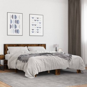 Estructura cama madera ingeniería metal roble ahumado 150x200cm