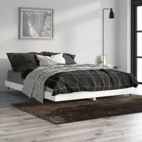Glossy white engineered wood bed frame 135x190cm by vidaXL, Beds and slatted bases - Ref: Foro24-832183, Price: 141,24 €, Dis...