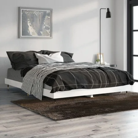 Estructura de cama madera de ingeniería blanco brillo 135x190cm de vidaXL, Camas y somieres - Ref: Foro24-832183, Precio: 141...