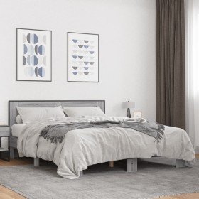 Estructura cama madera ingeniería metal gris Sonoma 150x200 cm