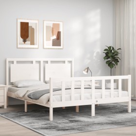 Weißer Massivholzbettrahmen mit Kopfteil 160x200 cm von vidaXL, Betten und Lattenroste - Ref: Foro24-3192177, Preis: 166,67 €...