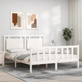 White solid wood bed frame with headboard 160x200 cm by vidaXL, Beds and slatted bases - Ref: Foro24-3192177, Price: 164,51 €...