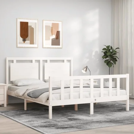Weißer Massivholzbettrahmen mit Kopfteil 160x200 cm von vidaXL, Betten und Lattenroste - Ref: Foro24-3192177, Preis: 164,51 €...