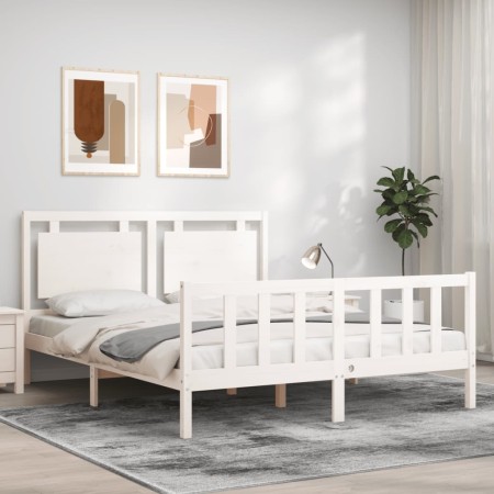 Weißer Massivholzbettrahmen mit Kopfteil 160x200 cm von vidaXL, Betten und Lattenroste - Ref: Foro24-3192177, Preis: 166,67 €...