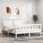 White solid wood bed frame with headboard 160x200 cm by vidaXL, Beds and slatted bases - Ref: Foro24-3192177, Price: 169,04 €...