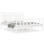 White solid wood bed frame with headboard 160x200 cm by vidaXL, Beds and slatted bases - Ref: Foro24-3192177, Price: 169,04 €...