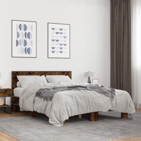 Estructura cama madera ingeniería metal roble ahumado 120x200cm en Camas y somieres | Comprar online en Foro24