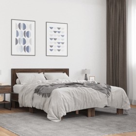 Estructura cama madera ingeniería metal marrón roble 120x200 cm